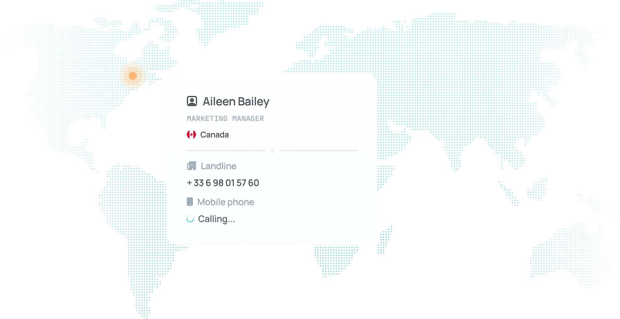 Carte du monde avec un contact au Canada appelé depuis un numéro local